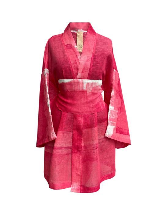 Kimono corto de algodón/lino Colors en rosa